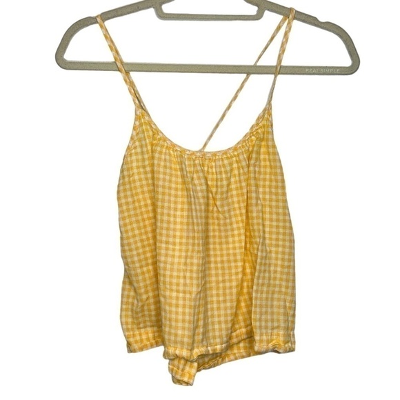 Gathered Pajama Cami Top in Saffron Gingham Yellow Size XS - Picture 3 of 5